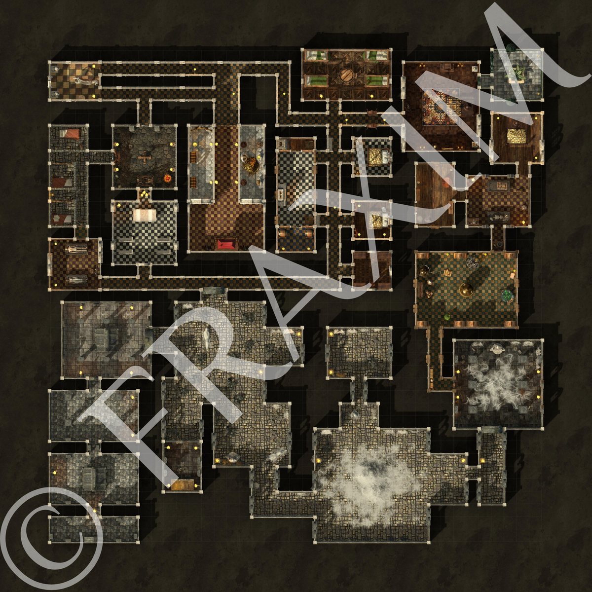 Haunted Manor & Multi-Room Gothic Dungeon | Fantasy VTT Battlemap Bundle